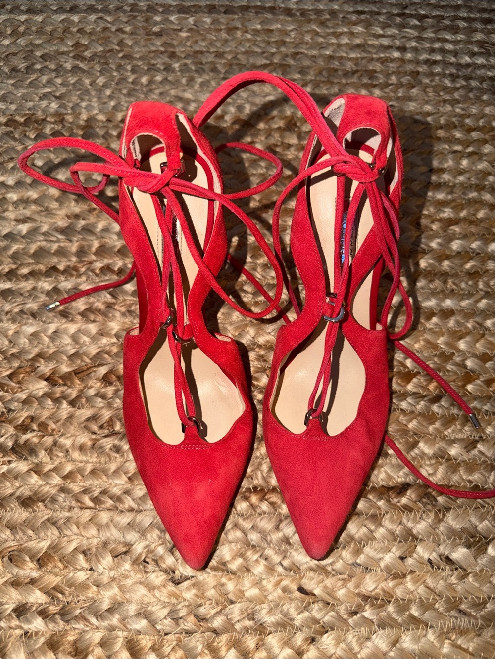 Guess Red Lace-Up Suede Pointed-Toe Women's Heels